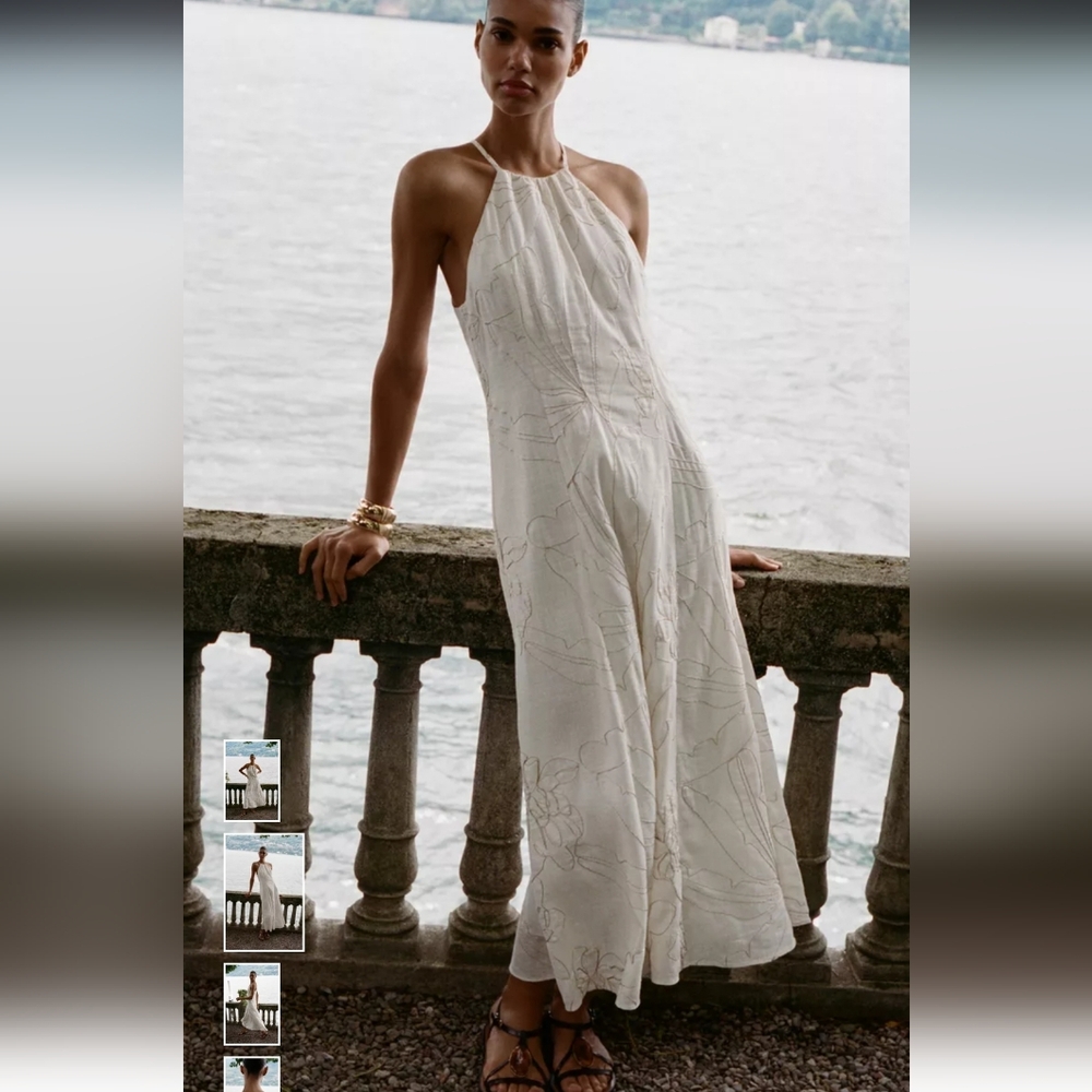 Zara Elegant Cream Halter Midi Dress - Picture 2 of 10